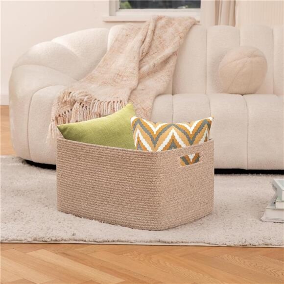 75L Large Blanket Basket, Woven Blanket Storage Basket with Handle - Picture 9 of 16